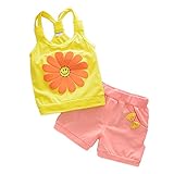 [スゴフィ]SGFY　子供服 Tシャツ タンクトップ＆パンツ ヒマワリ柄 半袖 ショートパンツ 可愛い 女の子 ガールズ 赤ちゃん 夏 カジュアル 蝶結び 薄地　通気　ベビー用 4色 上下セット 2点