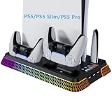 PS5 Pro/PS5/PS5 Slim用 縦置きスタンド 【新登場 PS5 pro/slim対応】ps5 コントローラー 充電 多機能冷却ファン充電スタンド 同時充電 充電指示ランプ付 RGBライト PS5 スリム/PS5用 アクセサリー PS5/PS5 Pro/PS5 Slim ディスク/デジタル版対応 (黒)