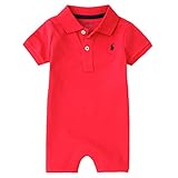 ポロ ラルフローレン メッシュ 半袖 ロンパース ベビーウェア ショートオール Cotton Interlock polo shortal カバーオール (サイズ：9m、カラー：Red flag） P