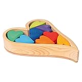 Grimm's Wooden Heart Blocks Building & Stacking Play Set, Rainbow Hearts [並行輸入品]