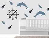 DolphinsテーマNautical保育園壁デカール用ベビールームデコレーション – Nauticalシリーズ – 壁画壁デカールステッカーホーム内部装飾車ノートパソコン( 109 ) Wide 2