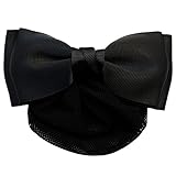 GLOBAL BOX リボン バレッタ ネット付 シンプル シニヨン (ブラック)