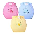Simple Plan　3枚組　かわいい動物柄　ベビー　布おむつ　赤ちゃん　おむつカバー　100%綿製　肌触り良い　ワンサイズ　サイズ調整可能　ピンク　イエロー　ブルー