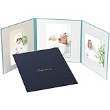 お祝い 写真台紙　3面　6切3枚 シンプル　紺　 ロゴ「Anniversary」 ゴールド箔 中枠白色　六切り 三面 アルバム　出産祝い ベビー 百日祝い 記念日 誕生日 結婚 フォトアルバム　クラウ