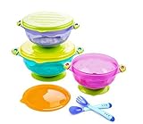 Stay Put 3 Sizes Suction Bowl and Hot Safety Fork and Spoon Set, Snap Tight Lids, FDA Approved and B