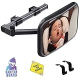 JISHSHAY 車用 ベビー インサイト ミラー ベビーミラー 車 25.4×17.3cm チャイルドシート ミラー 車 ミラー 赤ちゃん 後部座席 補助ミラー 固定ブラケット付き 可動 アーム 大視野ミラー 新しいアップグレード 360度回転 2×車の安全ステッカーと 2×フックが付属