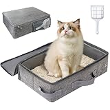 Athvcht 猫トイレ ポータブル 蓋付き 45×35×13cm 地震対策 非常用 かんいんトイレ 災害用 折り畳み ペット トイレ 猫トイレ 撥水 お手入れ簡単 猫トイレ 本体 消臭 トイレ 猫 持ち運び 防災 避難用 車載 軽量 猫・小型犬用 猫のトイレ コンパクト 災害/非常時/お出かけ/旅行/キャンプ 猫 トイレ (グレー, 45×35×13cm)