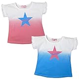 (ピンク/80cm)ベビー服 女の子 Tシャツ 半袖 ロゴ 星プリント ドルマンスリーブ 袖フリル 裾ラウンドヘム 女児 ベビー