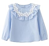 Plus Nao(プラスナオ) 長袖ブラウス ストライプブラウス プルオーバーブラウス 子供服 トップス 春 秋 キッズ 女の子 女児 小学生 フラワー - 100