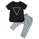 MIOIM ベビー 幼児 半袖 シャツ ロングパンツ 上下セット 白 黒 かわいい 三角系 男女兼用 70 80 90 100