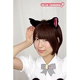フワフワ猫耳カチューシャ単品　横耳　色：黒／ピンク　サイズ：フリー