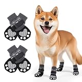 LOOBANI 犬 靴下 滑り止め 犬用靴下 脱げにくい 犬用 傷 舐め防止 マジックテープ付き 柔らかい 肉球保護 防寒 転倒防止 老犬のサポート 小中大型犬 介護用 通気性 伸縮性 室内/室外用 おしゃれ 多用途 4個セット (ブラック, M)