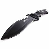 MTech USA MT-20-12 Fixed Blade Hunting Knife, Black Bowie Style Blade, Black Rubber Handle, 10-Inch 