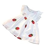 RongSen(TM) キッズ用 ワンピース ベビー服 女の子 可愛い 飛び袖 刺繍 花柄 イチゴ 普段着 ガールズ ドレス お出かけ 旅行 通園 プレゼントに 韓国風 (80cm, イチゴ柄)