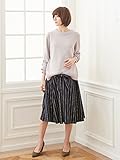 Angeliebe エンジェリーベ マタニティ スカート ストライプ タック フレアスカート 妊婦服 産前 産後 アジャスター調節可 S～M ネイビー 22219 22219101