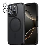 NIMASO iPhone16Pro用 ケース ケース+カメラフィルム MagSafe対応 1枚セット カメラレンズ マグセーフ対応 滑り止め マット仕上げ 全面保護 いPhone16Pro対応 耐衝撃 米軍MIL規格 ワイヤレス充電 ストラップホール付き 保護カバー 強化ガラス 黒縁取り 露出オーバー防止 アイフォン16プロ対応 （6.3インチ） ブラック （黒羽シリーズ）NSC24G1458