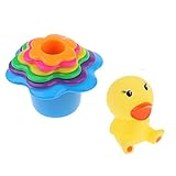 Dovewill ゴム　プラスチック製　赤ちゃん　幼児　お風呂おもちゃ　かわいい　きしむ　動物モデル　6つスタッキングカップ 　全7点