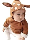 Mchild 子供 パーカー セーターキッズ フルジップ ニットカーディガン 鹿の角 長袖 フード付き 男の子 女の子 出産 祝い 防寒着 スウェット オレンジ ブラウン (子供4サイズ, ブラウン)