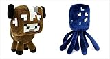 Official Minecraft Overworld 7 Plush SET of 2: Baby Cow and Squid [並行輸入品]