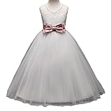 Candykids子供ドレス 女の子ロングドレス　可愛いリボン　スパンコール ワンピース フォーマル キッズ ベビー エレガント 結婚式 演奏会 ピアノ 発表会 (170cm, ホワイト)