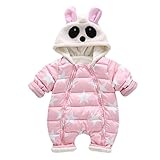 青空販売　赤ちゃん　パンダ型着ぐるみ　裏起毛　秋冬　保温　カバーオール　 ロンパース (ピンク, 80cm)