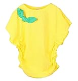 Plus Nao(プラスナオ) 子供用 ドルマンカットソー 半袖 カットソー Tシャツ チュニック キッズ 女の子 女児 リボン 無地 ドルマン フレア袖 シャーリング ラウンドネック kids イエ