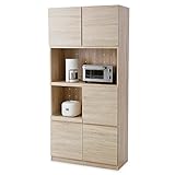 食器棚 壁面収納 プッシュオープン 可動棚 スライド収納 コンセント付 リアル木目 キッチン収納 キッチンタイプ 高さ190cm 幅90cm オーク