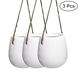 OUNONA 陶器鉢　セラミック　ハンギングプランター　ロープ付き　壁掛け　吊るす　水入れる可能　多肉植物　サボテン　装飾　屋内屋外　ホームインテリア 庭飾り 家庭用オフィス用（白）3セット
