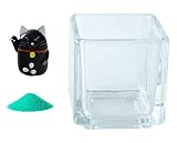 花市場直送便 ミニチュアガラス 特大招き猫 黒 & カラーサンド エメラルドグリーン & 植え込み用グラス ニューブロックS