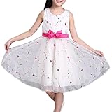 Ruideng ガールズサマープリンセスドレススカートノースリーブのドレス ワンピースのスカートのドレスチュチュの公演発表会 結婚式 入園式 演奏会 (130cm, ホワイト)