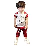 YUEGUANG キッズ パジャマ ベビー服 男の子 上下 2点セット 春夏 半袖 可愛い カジュアル 子供服 ベビー パジャマ 幼児服 キッズ服 普段着 (80cm, ワインレッド)