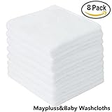 Maypluss Organic Bamboo Baby washcloths in 10x10 inch Premium Extra Soft Towels for Baby Shower(Whit