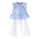 ガールズ上下セット服 子供上下セット服 女の子用服 夏 無地 シンプルシャツ 九分丈パンツ 女の甘い袖無し 丸襟 Tシャツ上着+長パンツ（九分丈）セット服 二点セット 春夏 可愛い ベビ用服 柔らかい