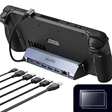 Steam Deck用ドック ASUS ROG ALLY ゲーミングPC対応 GIISSMO Steam Deck Dock 6ポート ドッキングステーション スチームデック ドッキング4K 60Hz HDMI USB 3.1Gen1×3 ギガビットイーサネット USB Type C 100W PD充電 Steam Deck用ガラス保護フィル２枚付き グレー