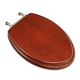 Comfort Seats C3B2E115BN Decorative Oak Wood Elongated Toilet Seat with Brushed Nickel Hinges, Ameri
