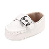 Annnowl Baby Loafers Leather Vamp Training Soft Sole Crib Shoes 0-18 Months (0-6 Months, White) by A