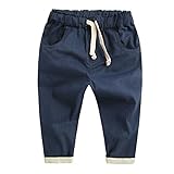 【SEBLES】ベビー 赤ちゃん キッズ 男の子 ズボン 長ズボン ボトムス 綿 コットン ポケット カジュアル ウエスト紐 無地 ソフトカラー(ネイビー,95cm)