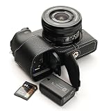 [恵＼イーサン] TP Original SONY α6400/α6100 専用 オープナブルタイプ ハンドメイド本革 ボディケース 互換 電池交換便利 底面開閉 ハンドメイド本革ハーフカメラケースバッグカバー (ブラック)