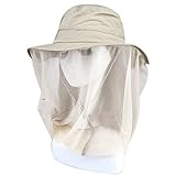 虫除けネット付き帽子 日射しUV対策 防虫 帽子 園芸 農作業 アウトドア 登山 釣り バーベキュー (ベージュ)