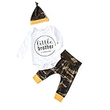 Brightupブラザープリントロンパース、男の子　長袖ロンパーストップ迷彩プリントパンツハット/キャップ