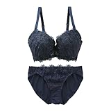 [Mon cher pigeon*] モンシェルピジョン リリウムフローラ ブラジャー ショーツ セット GHI 大きいサイズ(NV-ネイビー、I75-L)