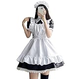 [YAISHN] メイド服 可愛い ロリータ ゴスロリ 正統 人気 ワンピース ハロウィン 仮装 レディース コスプレ 半袖 蝶結ぶ パーティー イベント 演出服 ニーハイソックス カチューシャ 4点セット (L)