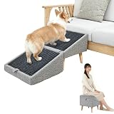 RAKU ドッグスロープ 犬 階段 オットマン 1秒切替 2in1 高さ33/40cm 幅40 折りたたみ 段差解消 滑り止め 安定 ソファ ベッド用 小型犬・老犬対応 (グレー)