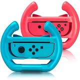 Elnicec【Switch/Switch 有機ELモデル対応】Joy-Conハンドル 2個セット For マリオカート8 デラックス Switch ジョイコンハンドル ジョイコングリップ Switch/Switch OLED 対応 装着簡単 手触り良い 持ちやすい（レッド＆ブルー）