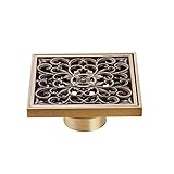 AuralumアンティークDrainer真鍮スクエアシャワー床ドレインArt Carved with Removable Strainer tile-inデザインは青銅仕上げ4 x 4インチ