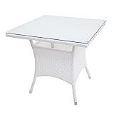 人工ラタンテーブル 強化ガラス 単品 ホワイト 四角テーブル 籐 家具 ファニチャー インテリア おしゃれ リビング table 机 南国 アジアン バリ風 リゾート ホテル ベランダ バルコニー テラス 庭 ガーデン 白 rattan65