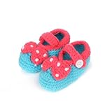 Yuelian 手編みベビーシューズ 蝶結び ボタン靴ひも付き ブルー