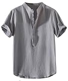[JHIJSC] tシャツ メンズ 半袖 夏 綿麻 薄手 vネック ゆったり 無地 カジュアル おしゃれ 大きいサイズ (JP, アルファベット, L, グレー)