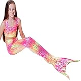 (ビグッド)Bigood 子供水着 女の子 ガールズ 人魚姫変装 ビキニ セパレート スイムウェア 3点セット 写真服 撮影服 人魚コスチューム スイミング イエローとピンク*130