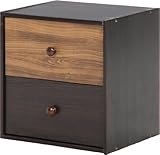 不二貿易 リビング収納 ウッド グラデーション キューブ ボックス 引出2杯 ダークブラウン x ブラウン 96104